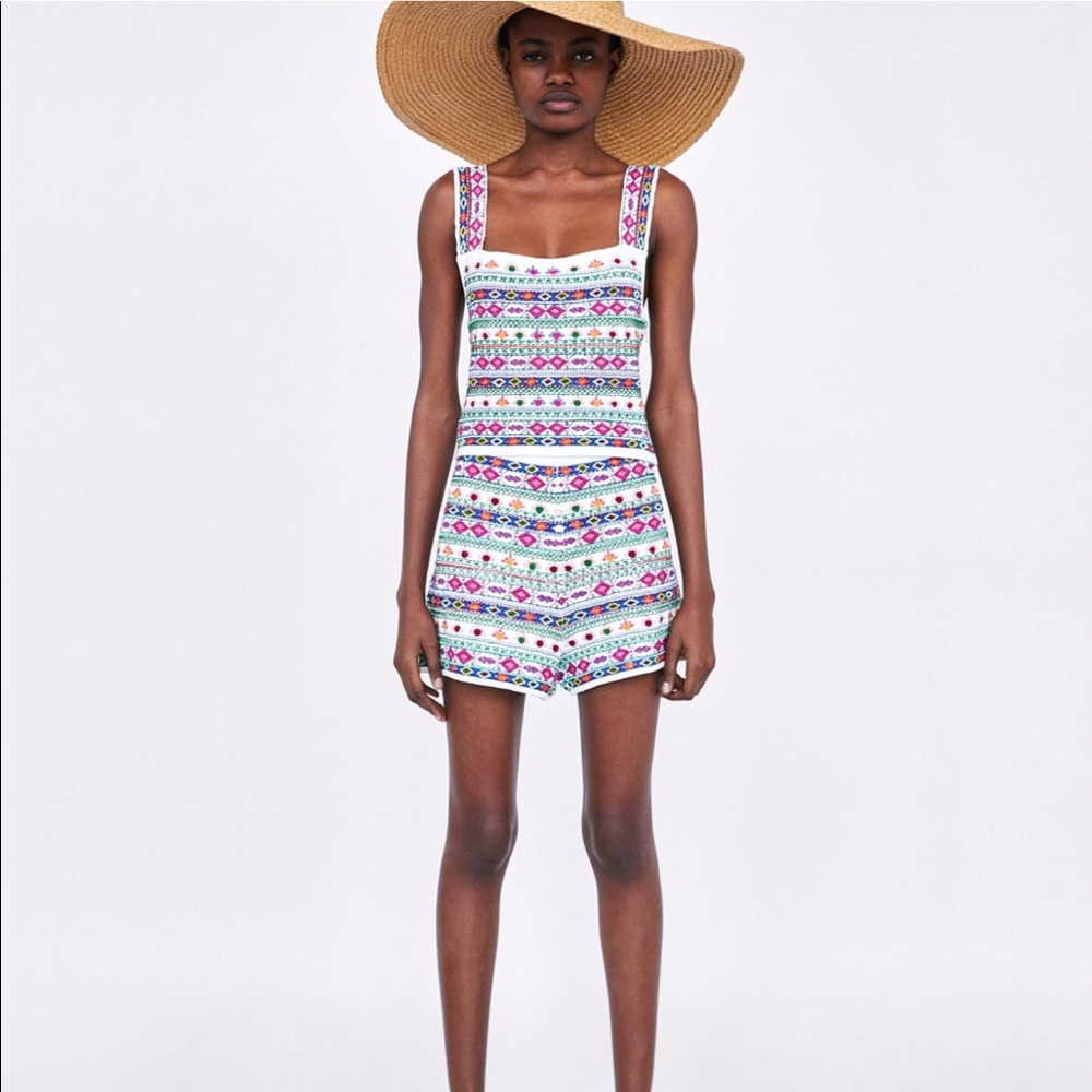 NWT Zara embroidered short set